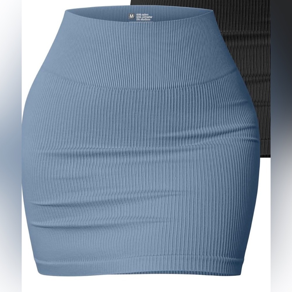 OQQ Women's Skirts Basic Versatile Stretchy Ribbed High Waist Mini Skirt Size M
